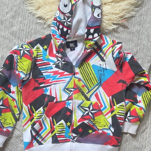 SK 2 Apparel Boy's Large Bright Pattern Eyeballs Skater Full Zip Hoodie - Picture 1 of 7